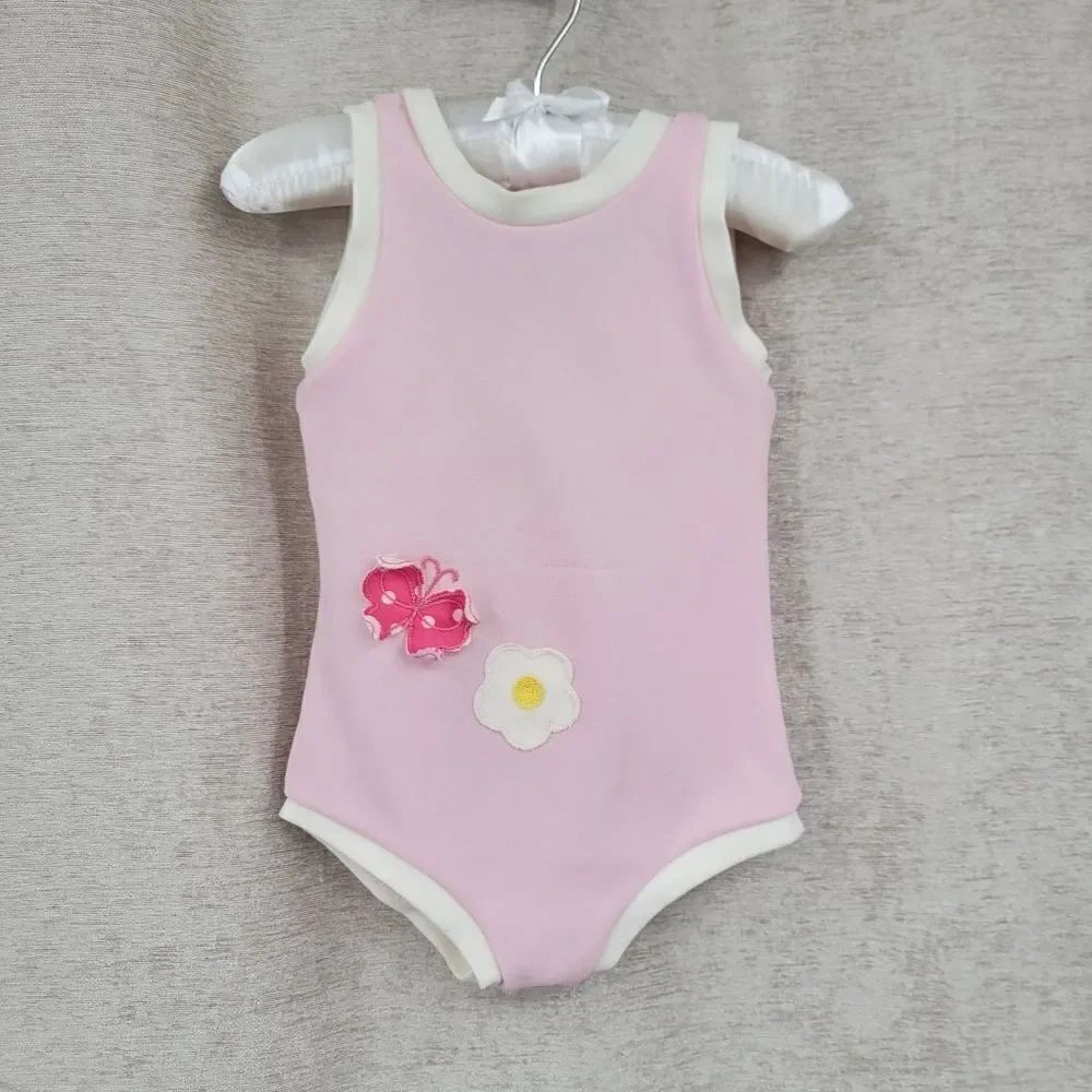 Grace Vintage 80s Pink Baby Swimsuit with Butterfly and Flower
